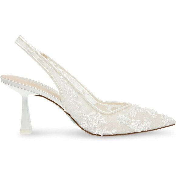 Betsey Johnson Womens Ivory Textile Closed Pointed Toe Slingback Nikki Pump - Picture 2 of 3
